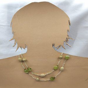 Green and Cream Glass Beaded Endless Necklace  46”